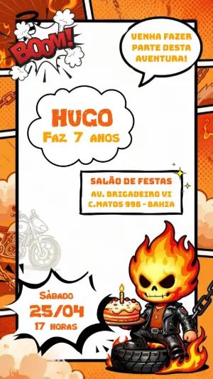 Convite de Aniversário Motoqueiro Fantasma em Quadrinhos Editável