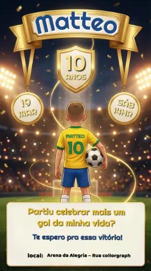 Convite Digital Aniversário Infantil Tema Futebol Editável