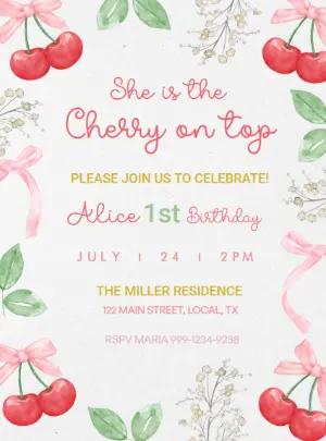 Sweet Cherry Birthday Invitation to Edit Online