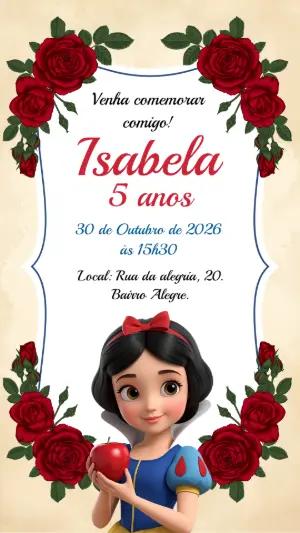 Convite de Aniversário Branca de Neve para Editar Online