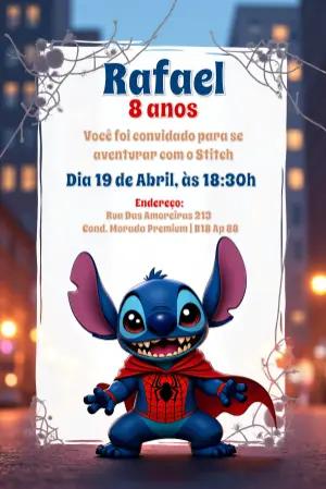 Convite Aniversário Stitch Homem Aranha para Editar Online
