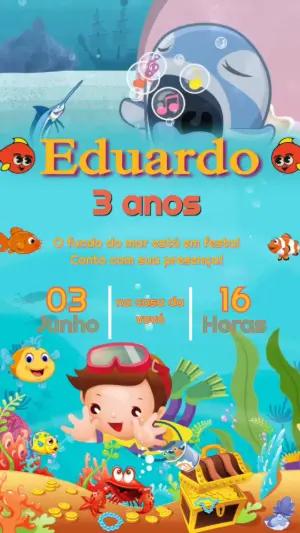 Convite Animado Aniversário Fundo do Mar para Editar Online