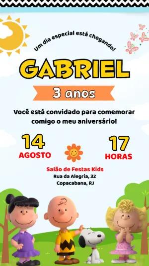 Convite de Aniversário Snoopy e Turma do Peanuts Editável