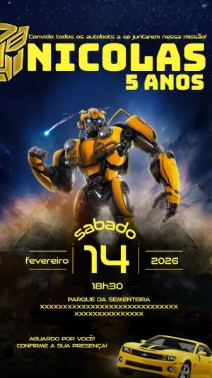Convite Digital Aniversário Infantil Transformers Editável
