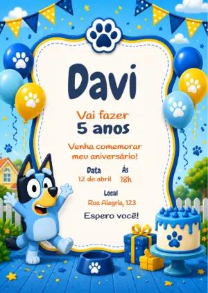 Convite de Aniversário Bluey Infantil para Editar Online