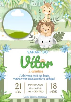 Convite de Aniversário Infantil Safari Aquarela para Editar
