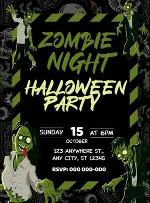 Editable Zombie Night Halloween Party Invitation Template
