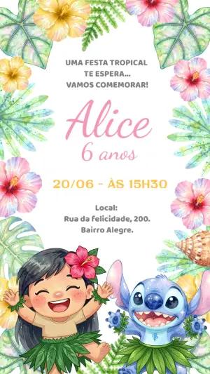 Convite Digital Festa Lilo e Stitch Aquarela para Editar