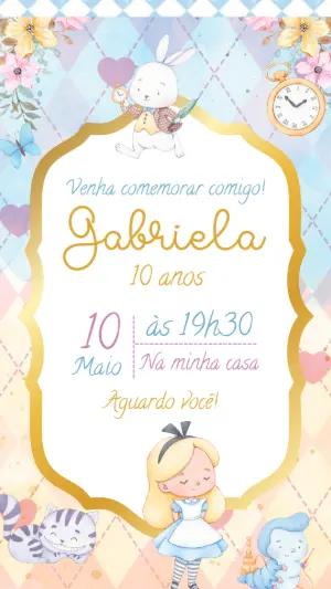 Convite Aniversário Alice no País das Maravilhas para Editar