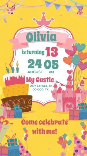 Editable Princess Birthday Party Invitation for Girls