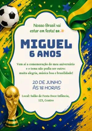 Convite de Aniversário Futebol Copa do Mundo Brasil para Editar