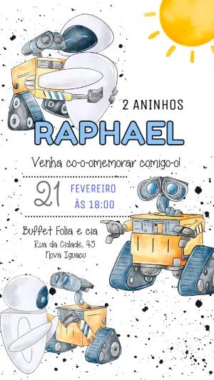 Convite de Aniversário WALL-E e EVE em Aquarela para Editar