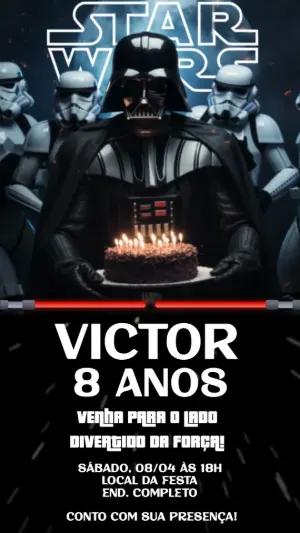 Convite Animado Aniversário Star Wars com Darth Vader para Editar