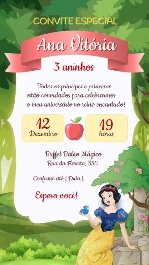 Convite de Aniversário Branca de Neve Modelo Editável