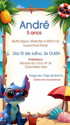 Convite de Aniversário Stitch Pool Party para Editar Online