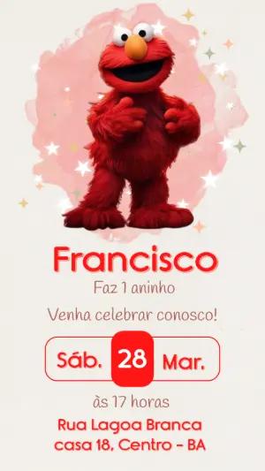 Convite Digital Aniversário Infantil Tema Elmo Editável