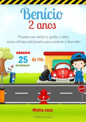 Convite de Aniversário Oficina Mecânica para Editar Online