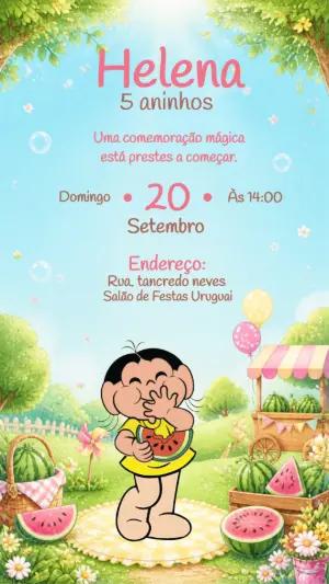 Convite Digital Aniversário Magali Melancia Modelo Editável