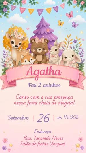 Convite Aniversário Bosque Encantado Menina Editável