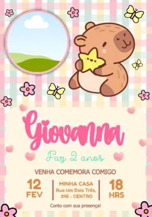 Convite Digital Aniversário Tema Capivara para Editar com foto