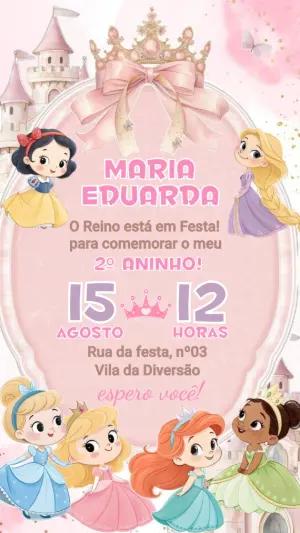 Convite de Aniversário Princesas Rosa Delicado para Editar