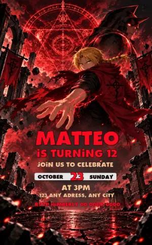 Fullmetal Alchemist Editable Birthday Invitation Template
