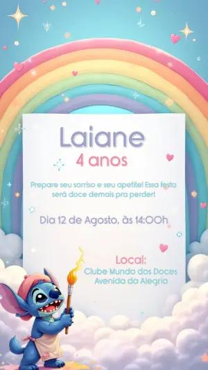 Convite Aniversário Stitch Arco-íris para Editar Online