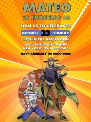 Jojo's Adventure Anime Birthday Invitation - Editable Template