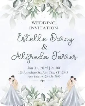 Elegant Greenery Wedding Invitation Editable Template