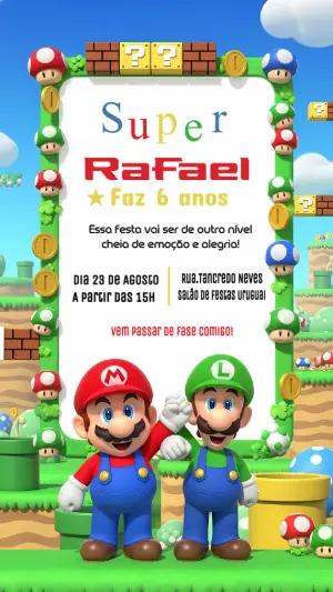 Convite Aniversário Super Mario e Luigi para Editar Online