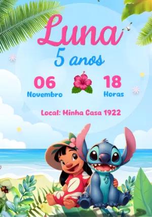 Convite Aniversário Lilo e Stitch Tropical para Editar Online