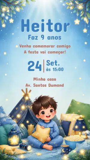 Convite de Aniversário Festa do Pijama Editável para Menino