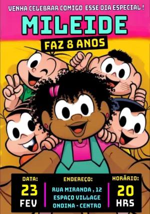 Convite de Aniversário Turma da Mônica Milena Colorido