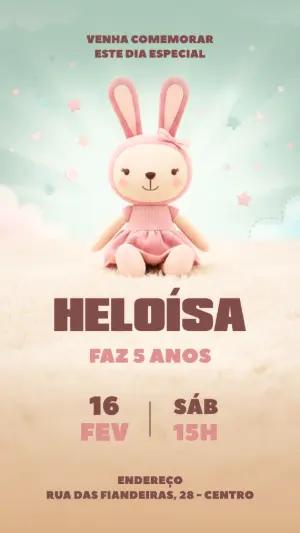 Convite de Aniversário Infantil Coelhinha Fofa para Editar
