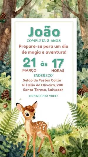 Convite Aniversário Infantil Bosque Encantado Editável