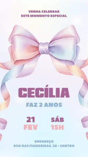 Convite Aniversário Laço Aquarela para Editar Online