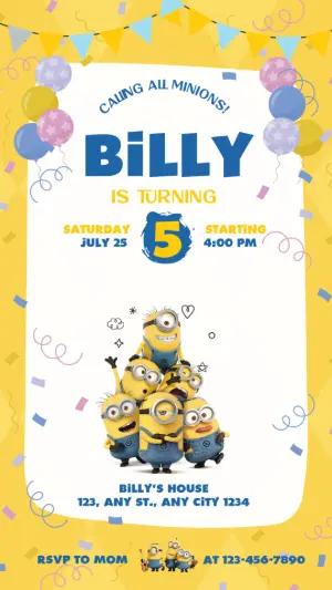 Minions Birthday Party Invitation to Edit Online