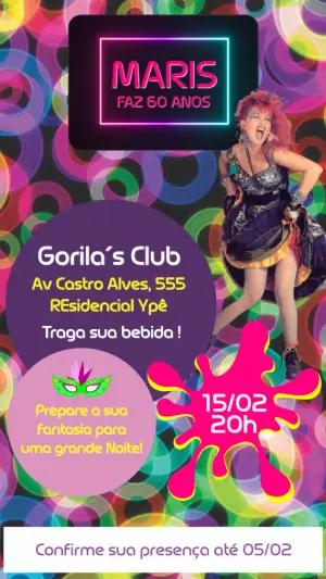 Convite de Aniversário Anos 80 Neon Fantasia Editável