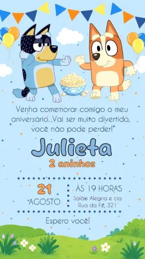 Convite Digital Aniversário Infantil Tema Bluey Editável