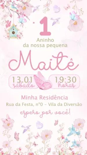 Convite Digital 1 Aninho Tema Jardim Encantado para Editar