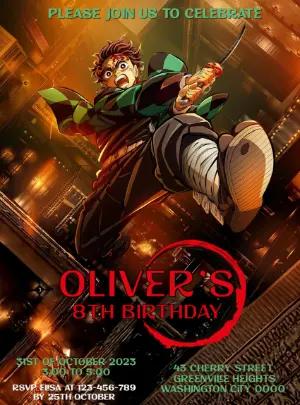 Demon Slayer Birthday Invitation | Editable Anime Party Template
