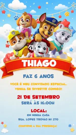Convite de Aniversário Patrulha Canina para Editar