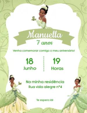 Convite Aniversário Princesa e o Sapo para Editar Online
