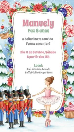 Convite Aniversário Bailarina Quebra-Nozes para Editar Online