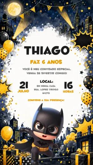 Convite de Aniversário Batman Infantil para Editar