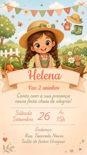 Convite Aniversário Jardineira Menina | Modelo Editável