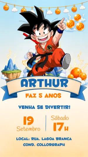 Convite de Aniversário Dragon Ball Editável com Goku Infantil