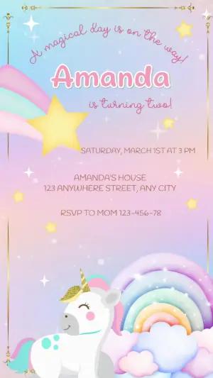 Animated Unicorn Birthday Video Invitation for Editing