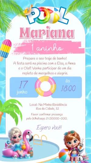 Convite de Aniversário Frozen Pool Party Editável para Menina