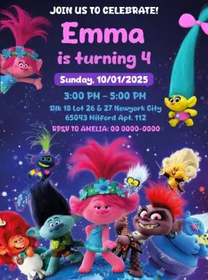 Trolls Movie Birthday Invitation Editable Online